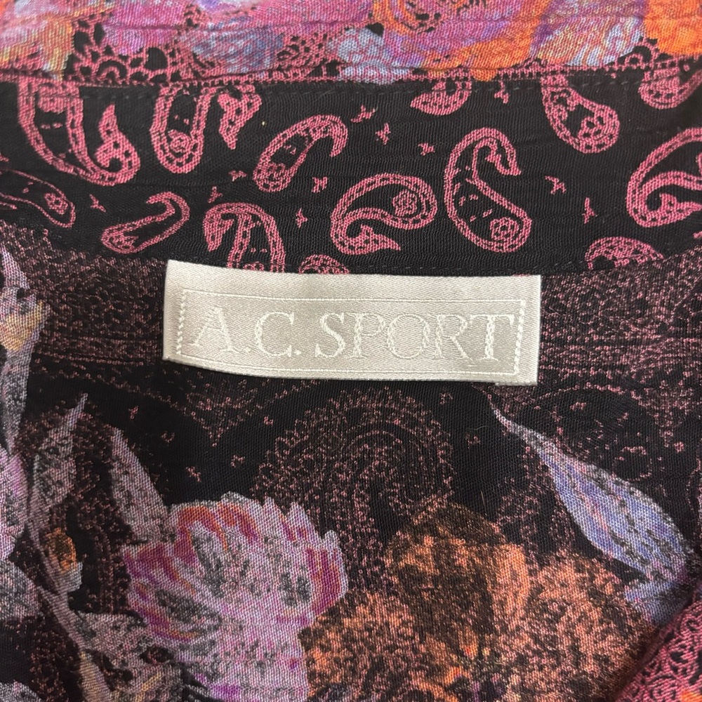 Vintage AC Sport Boho Paisley Button Up Long Sleeve Blouse Women’s Size L - Picture 4 of 5